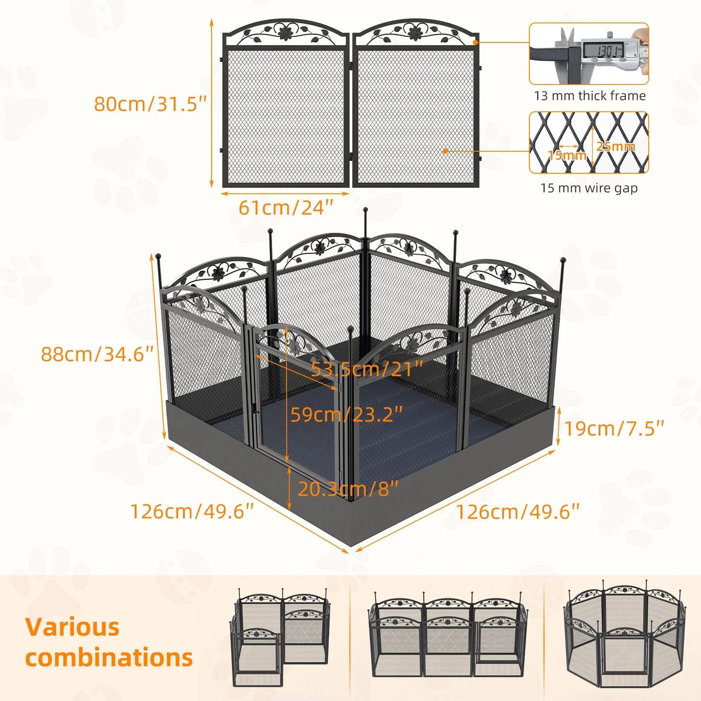 BINGOPAW 8-Panel Foldable Metal Dog Playpen With Gate
