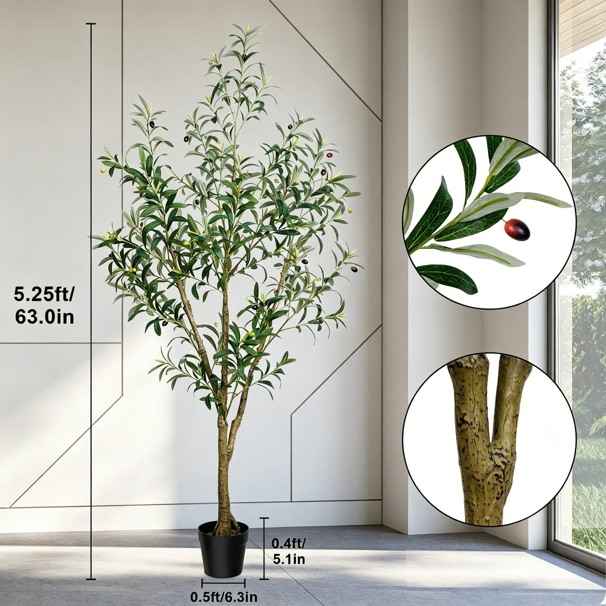 Olitree Faux Olive Tree With Wood Trunk And Pot