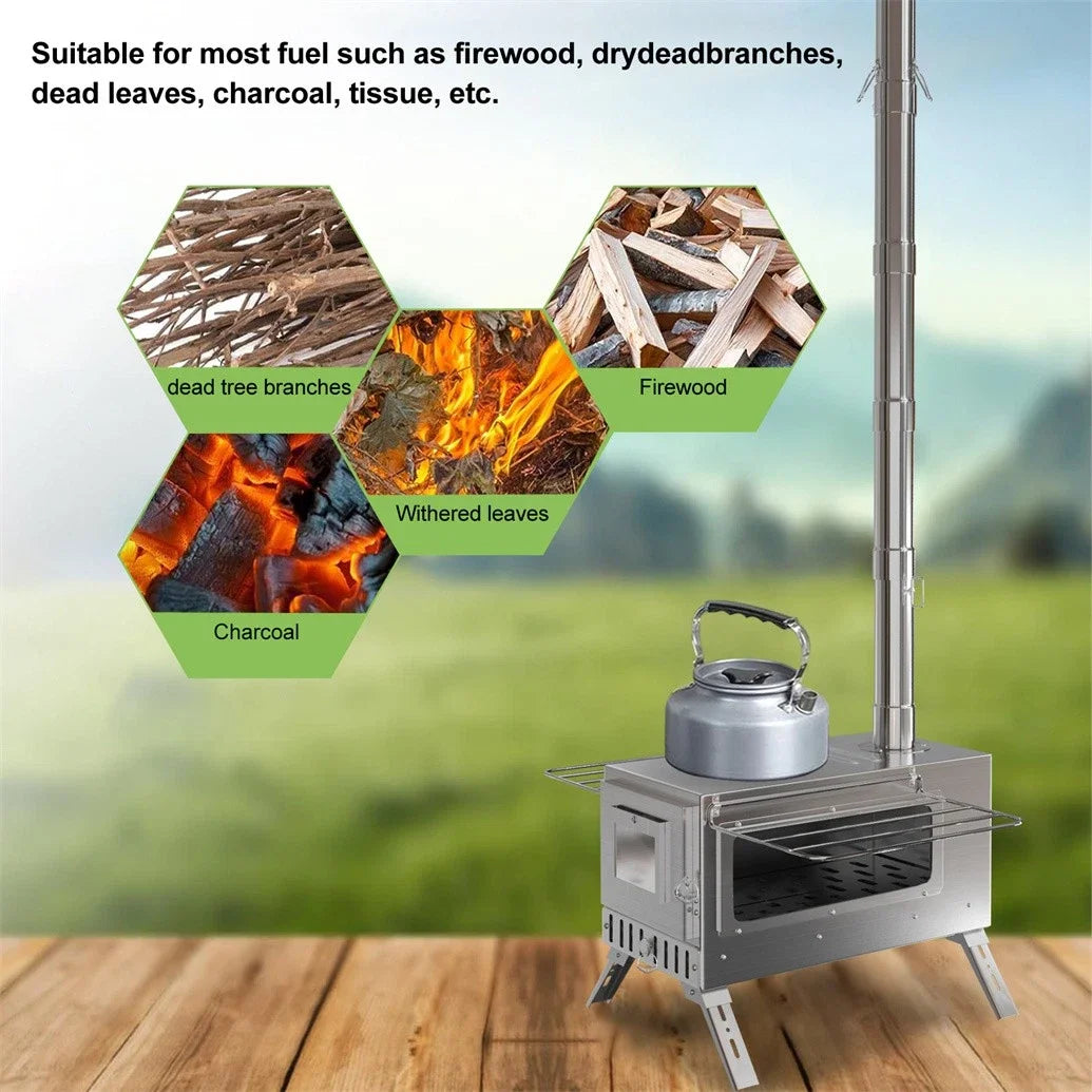 Unho Portable Wood Burning Stove With Chimney Pipes