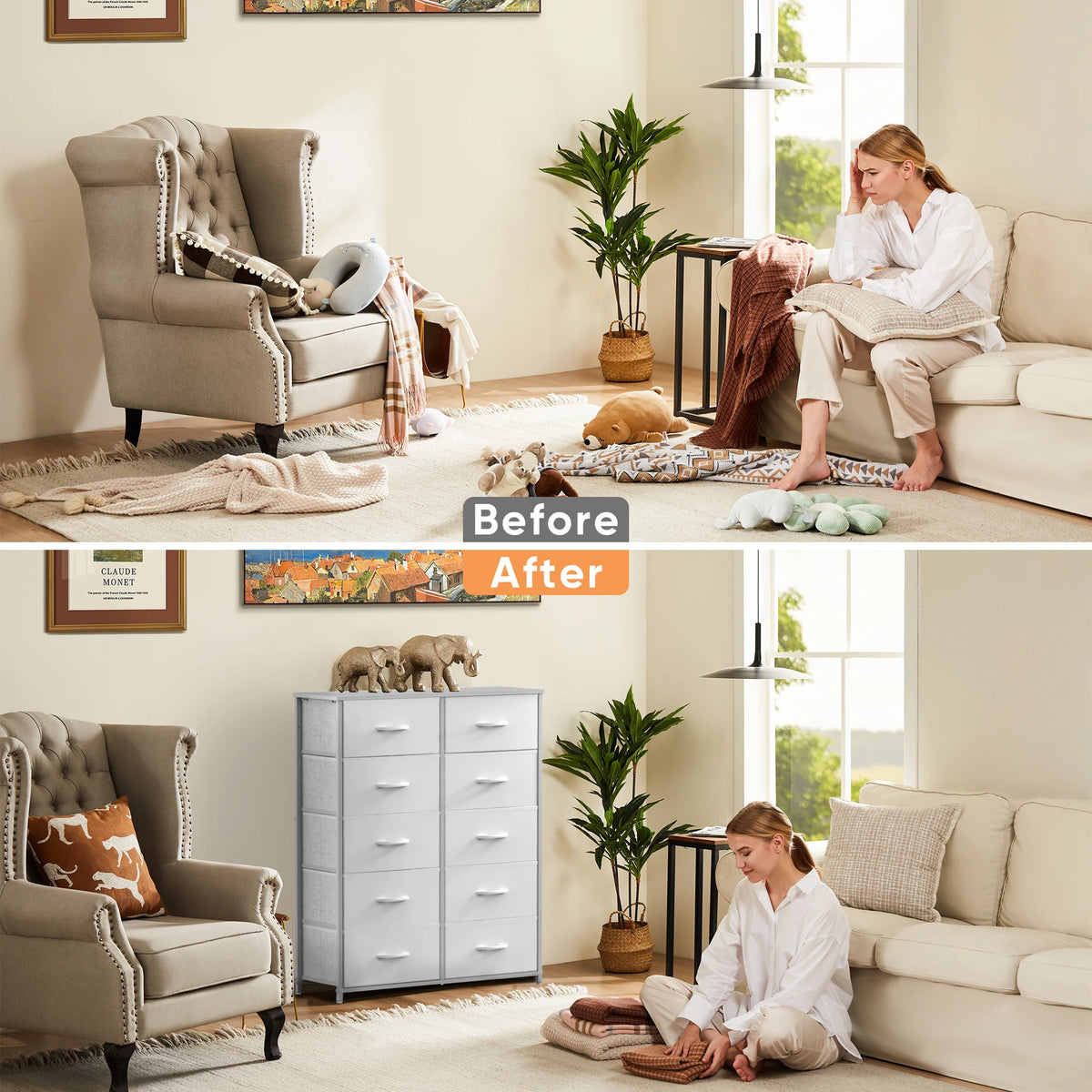 JHK Bedroom Wardrobe With Fabric Storage Drawers