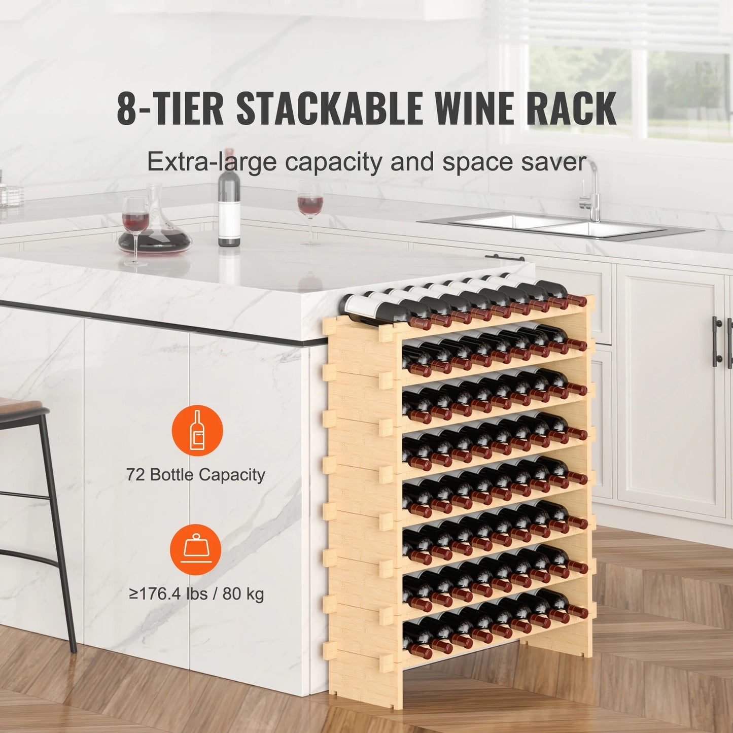 SucceBuy 8-Tier Bamboo Stackable Wine Rack