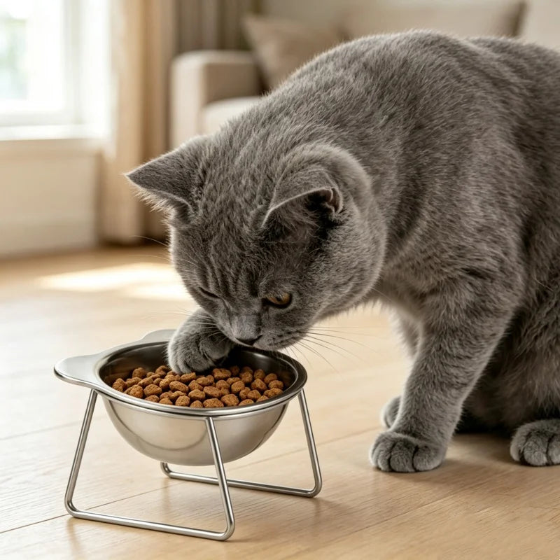 Booteely Tilted Stainless Steel Cat Food Bowl
