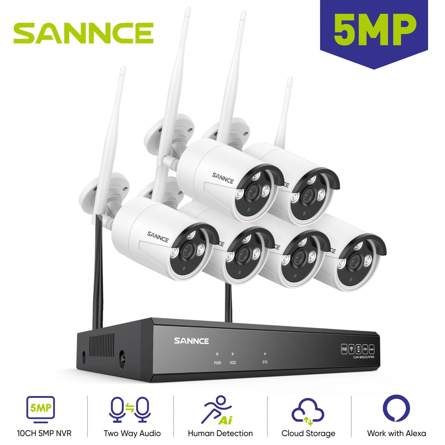 Sannce 5Mp Wireless Security Camera Kit With Nvr