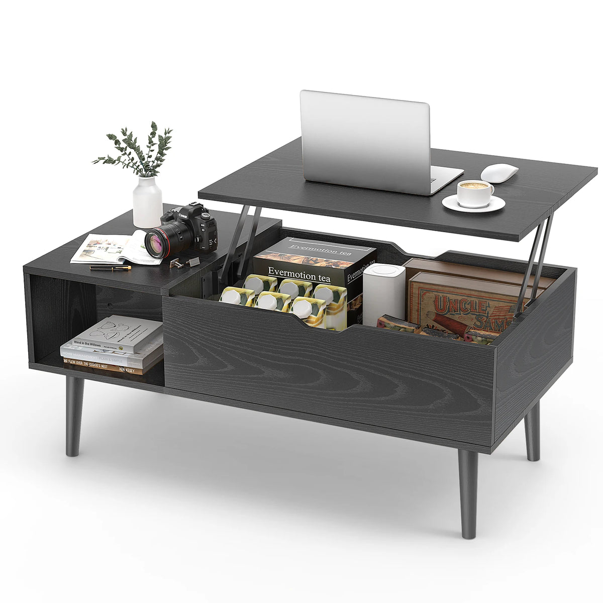 JHK Lift Top Coffee Table With Storage Shelf