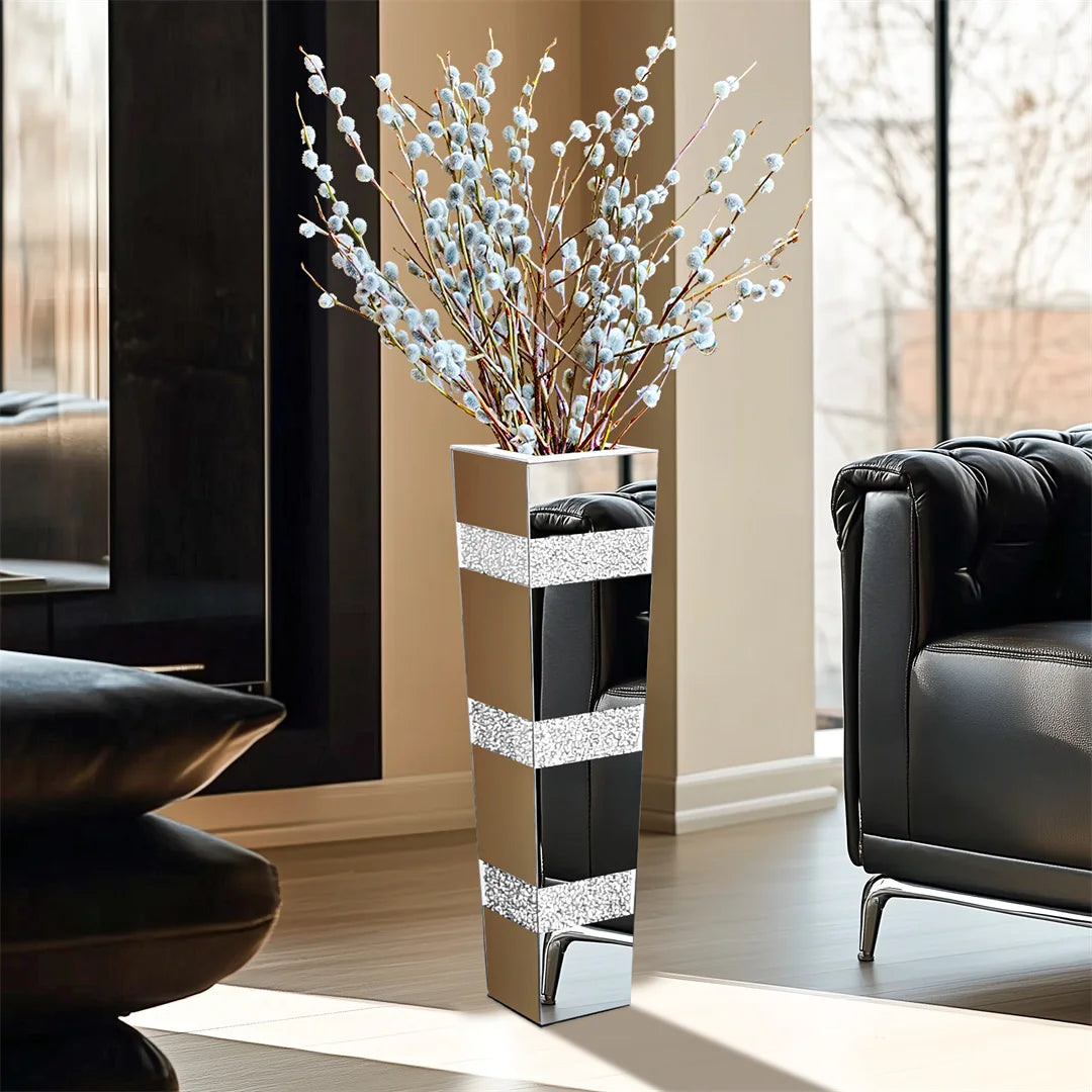 Modern Mirrored Crystal Floor Flower Vase