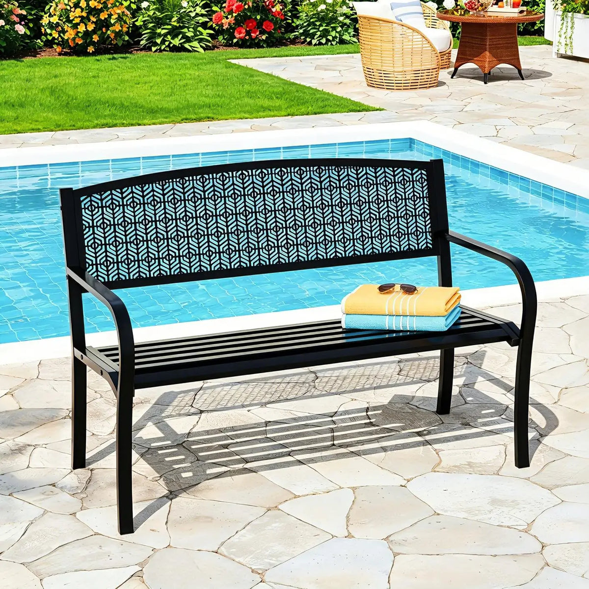 EliteZ Decorative Metal Outdoor Garden Bench