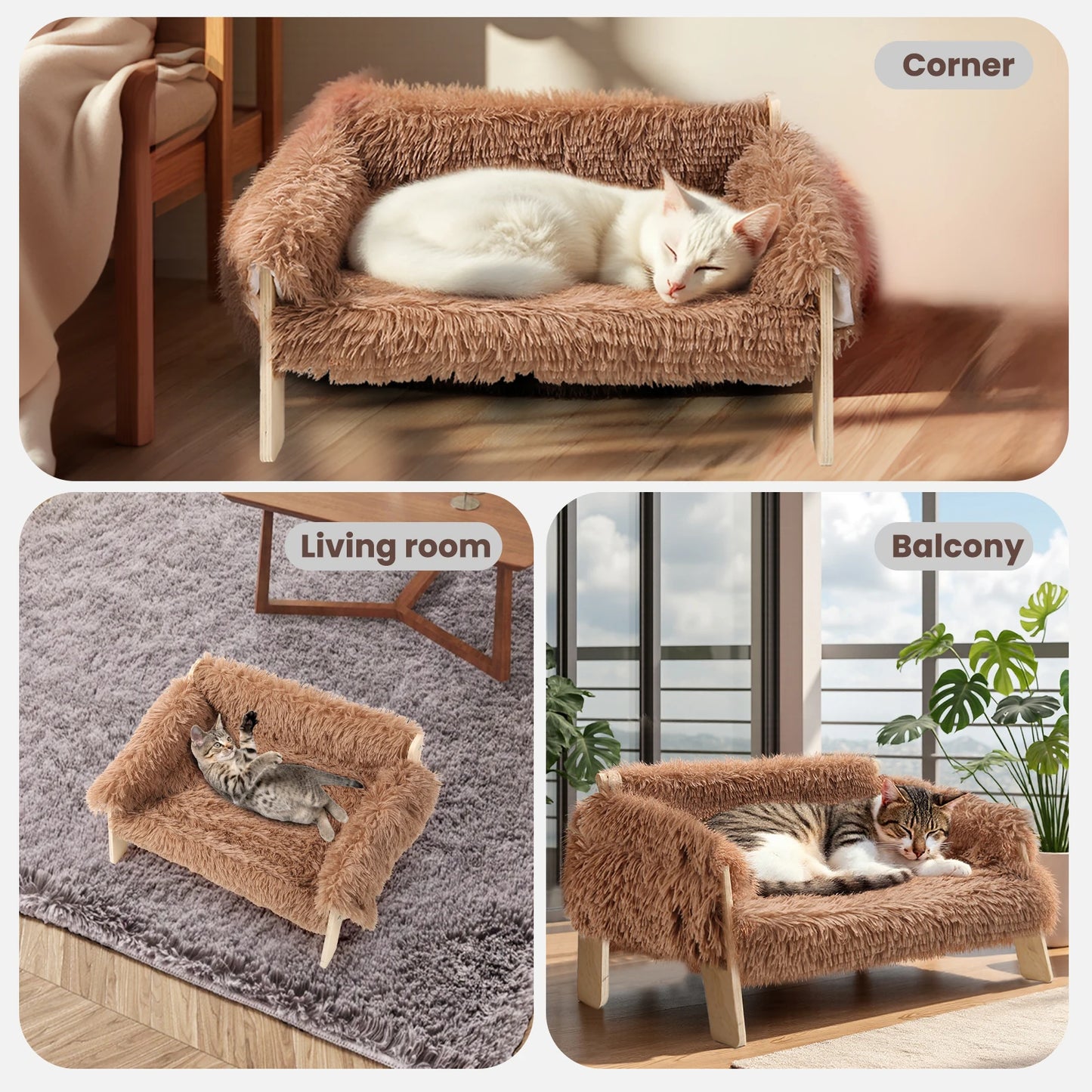 Raised Wooden Leg Cat Sofa Bed For Indoor Cats Plush