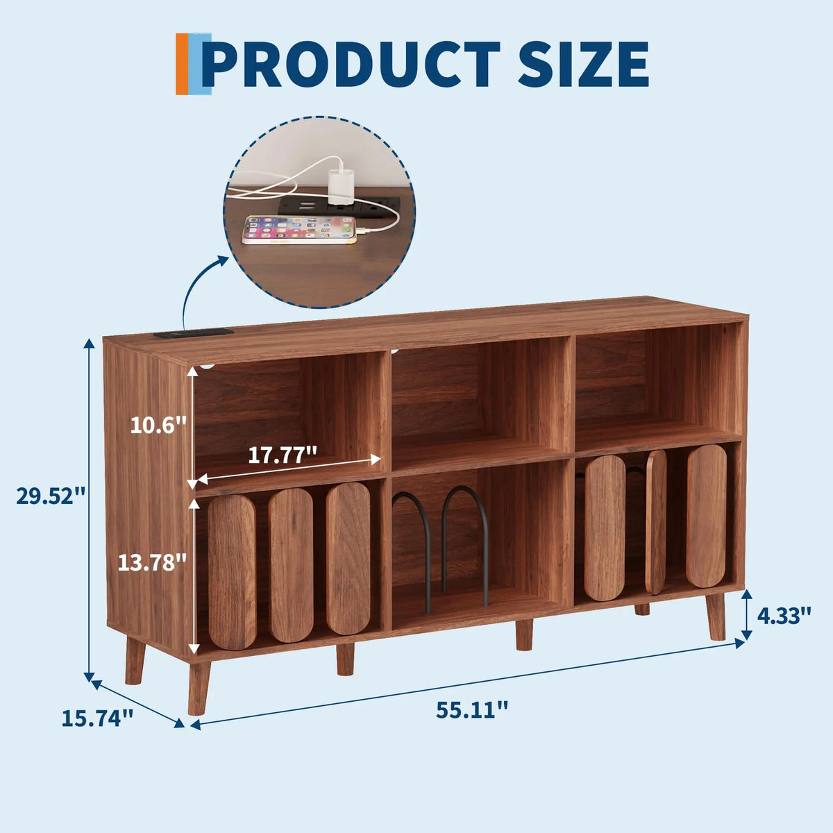 HiMISS Vinyl Record Storage Cabinet With Charging Station