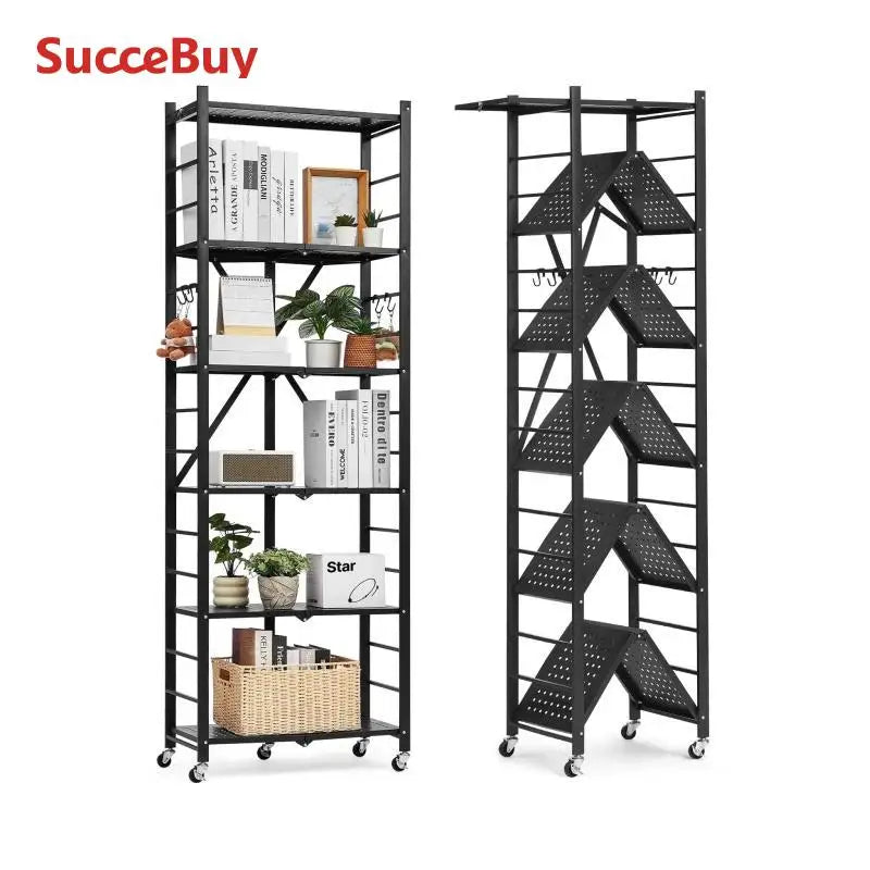 SucceBuy Foldable Mobile Metal Storage Shelf Organizer