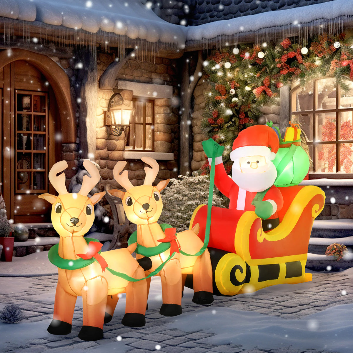 HOMCOM Inflatable Santa Sleigh Christmas Display With LEDs