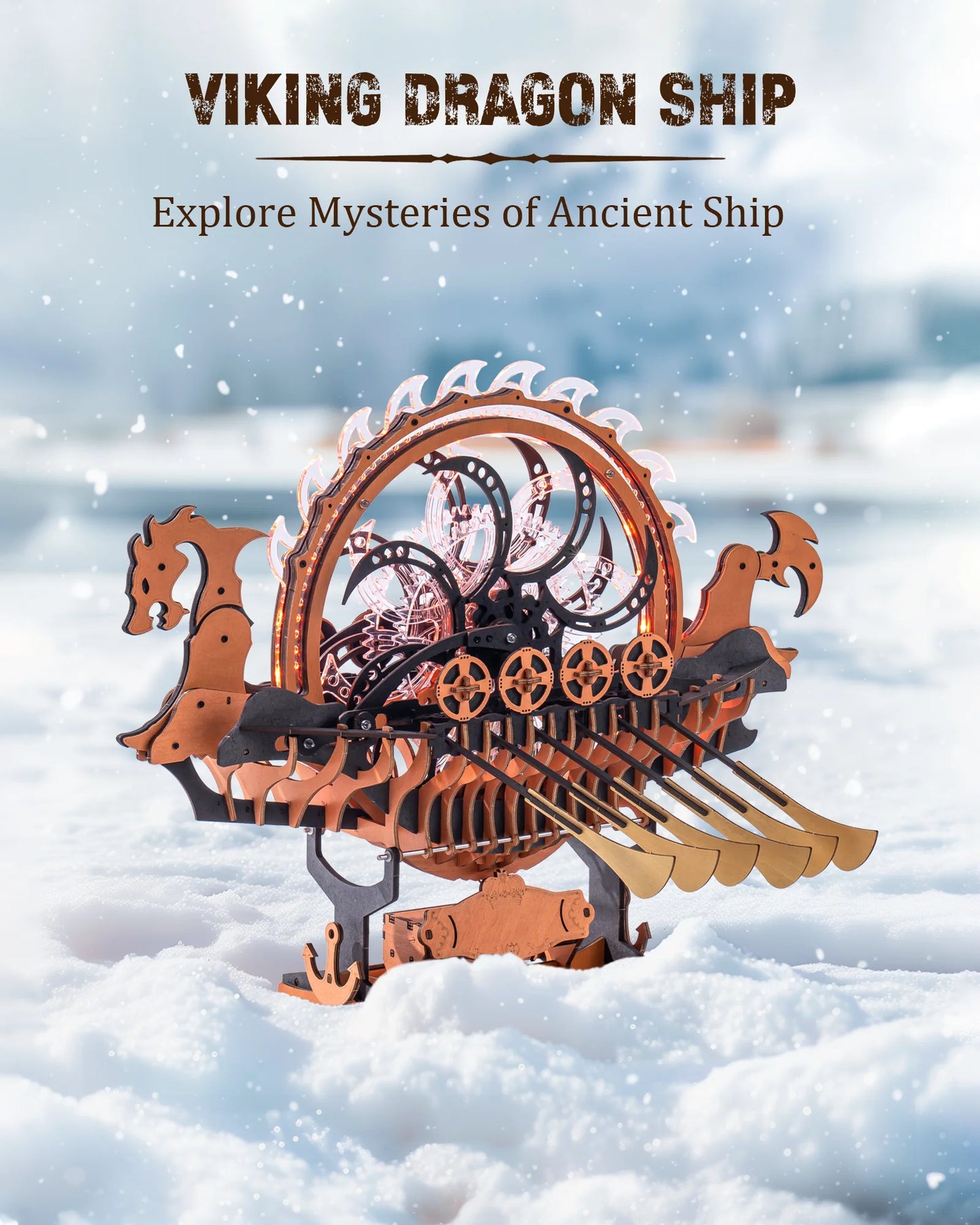 ROKR Wooden Viking Dragon Ship 3D Puzzle Model