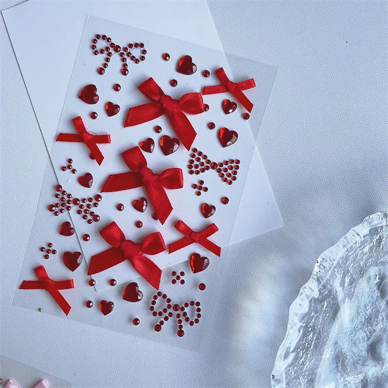 Kpop Photocard Sticker 3D Bow Heart Style For Scrapbooks