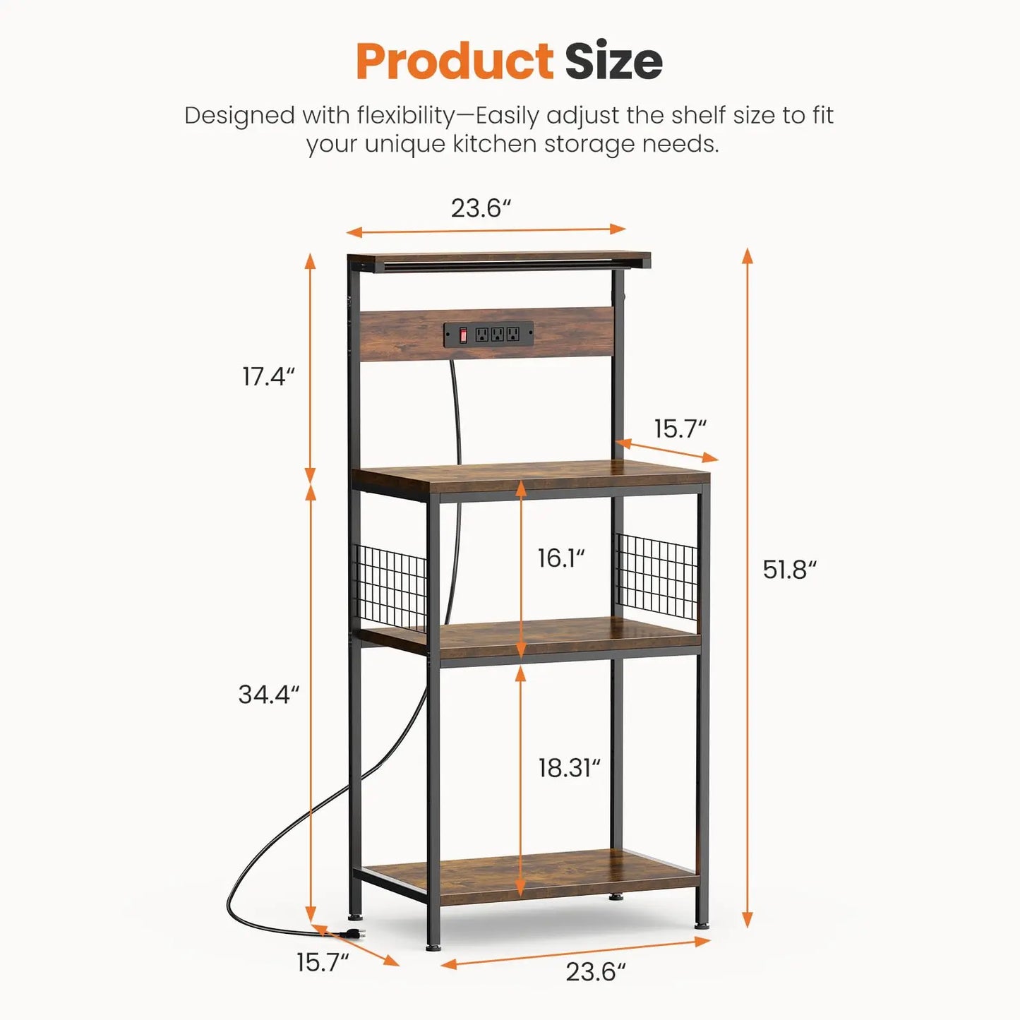 JHK Kitchen Bakers Rack Power Outlet Microwave Stand