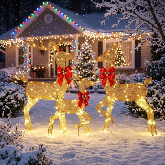 HiMISS Lighted Christmas Deer Family Decoration Set