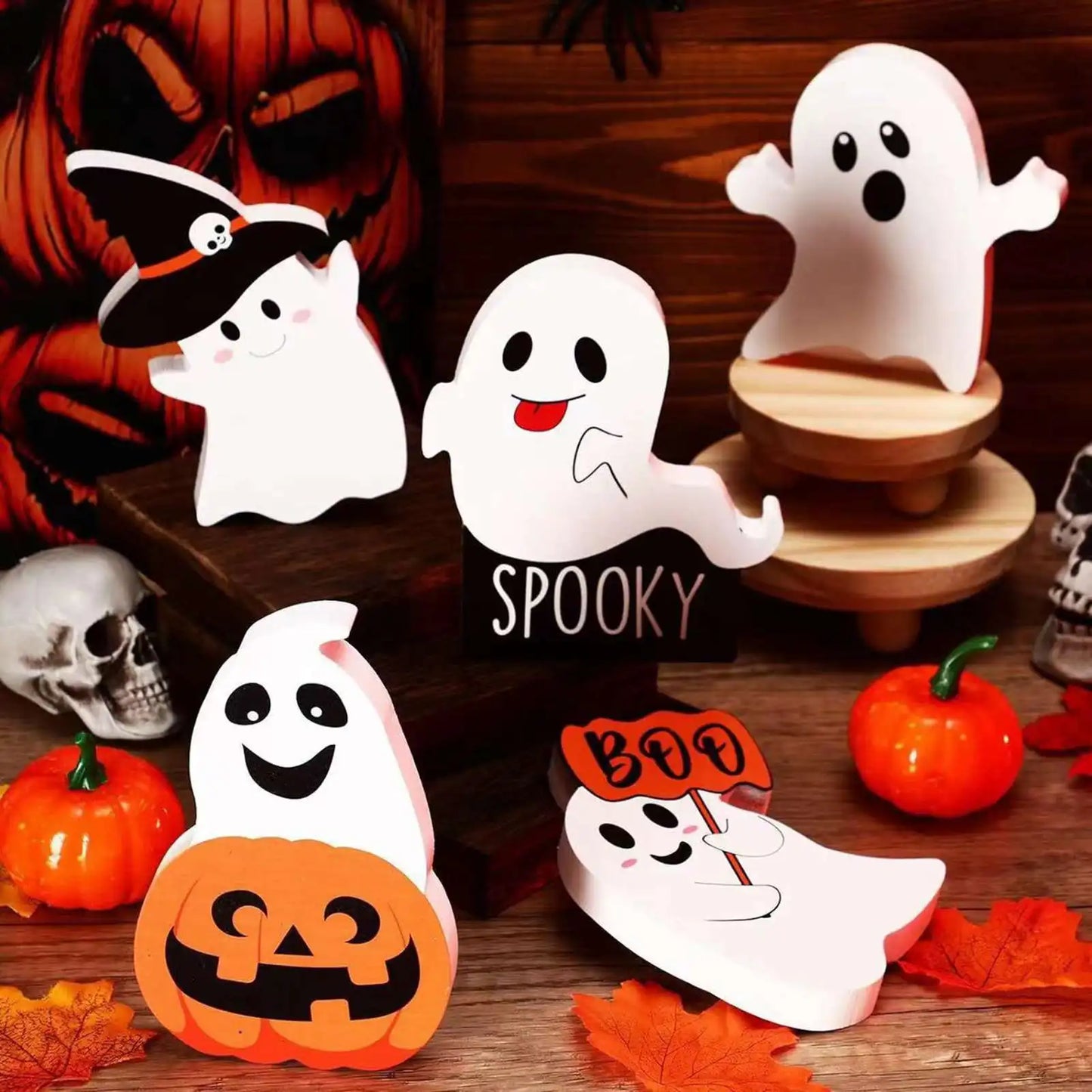 Halloween Pumpkin Ghost Table Sign