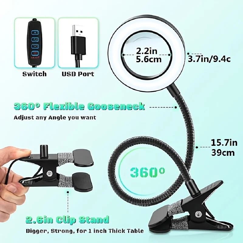 Dumiloo 5X LED Clip On Magnifying Desk Lamp
