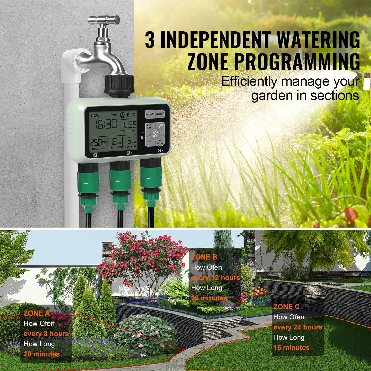 SucceBuy 3 Outlet Lcd Water Timer With Rain Delay