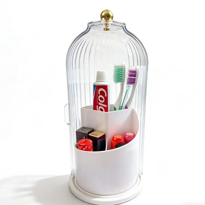 Sliding Lid Rotating Toothbrush Holder Organizer for Bathroom