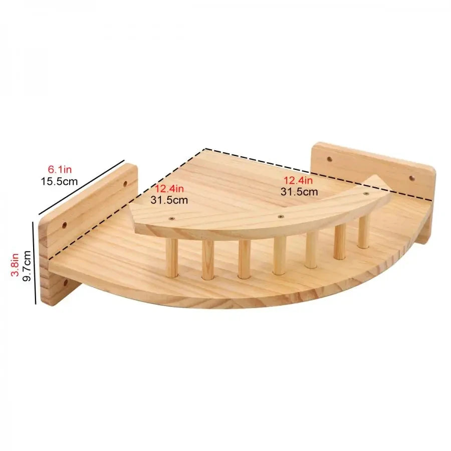 CWV Corner Pine Wood Wall Mounted Cat Hammock Steps