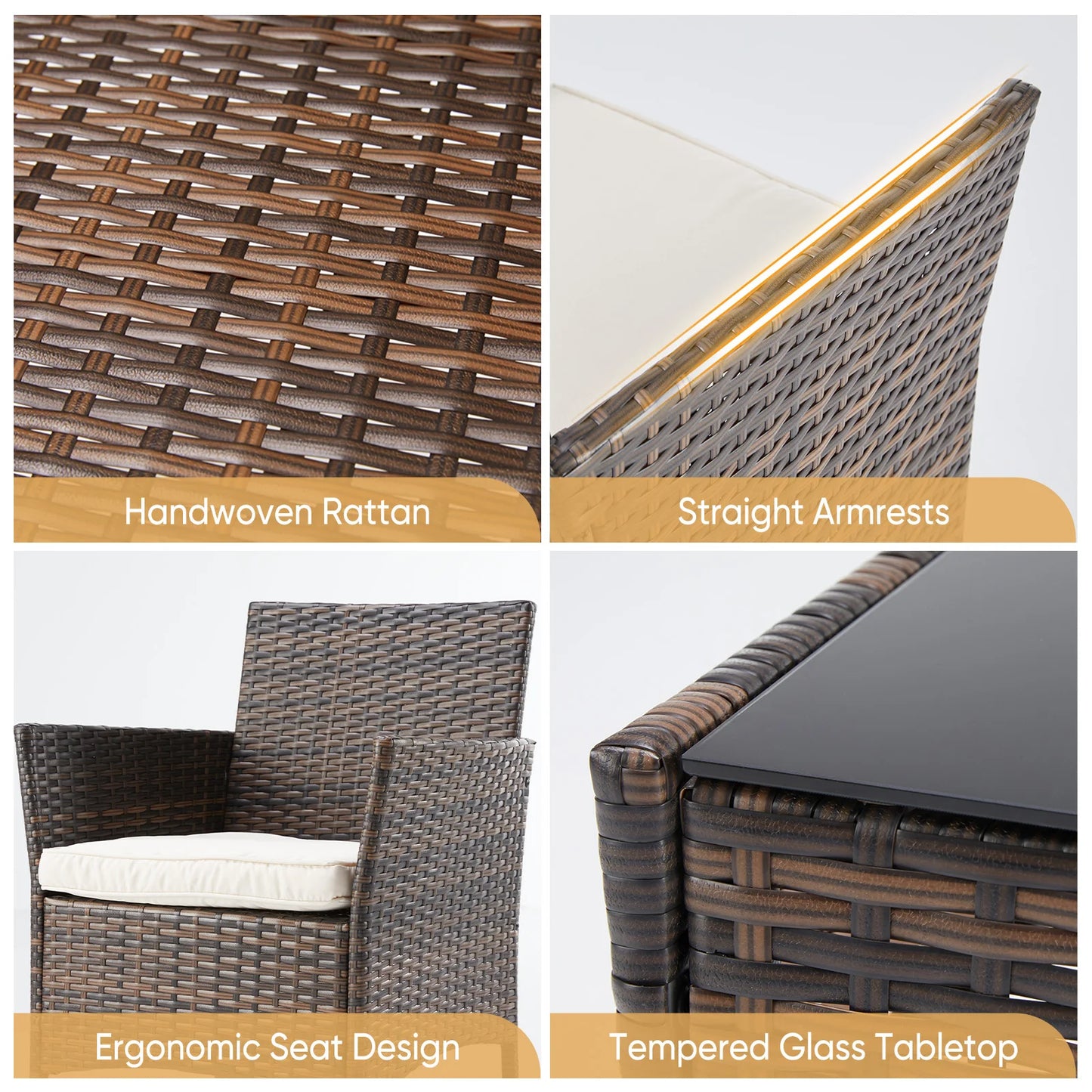 JHK 3-Piece Outdoor Patio Set Wicker Rattan With Glass Table