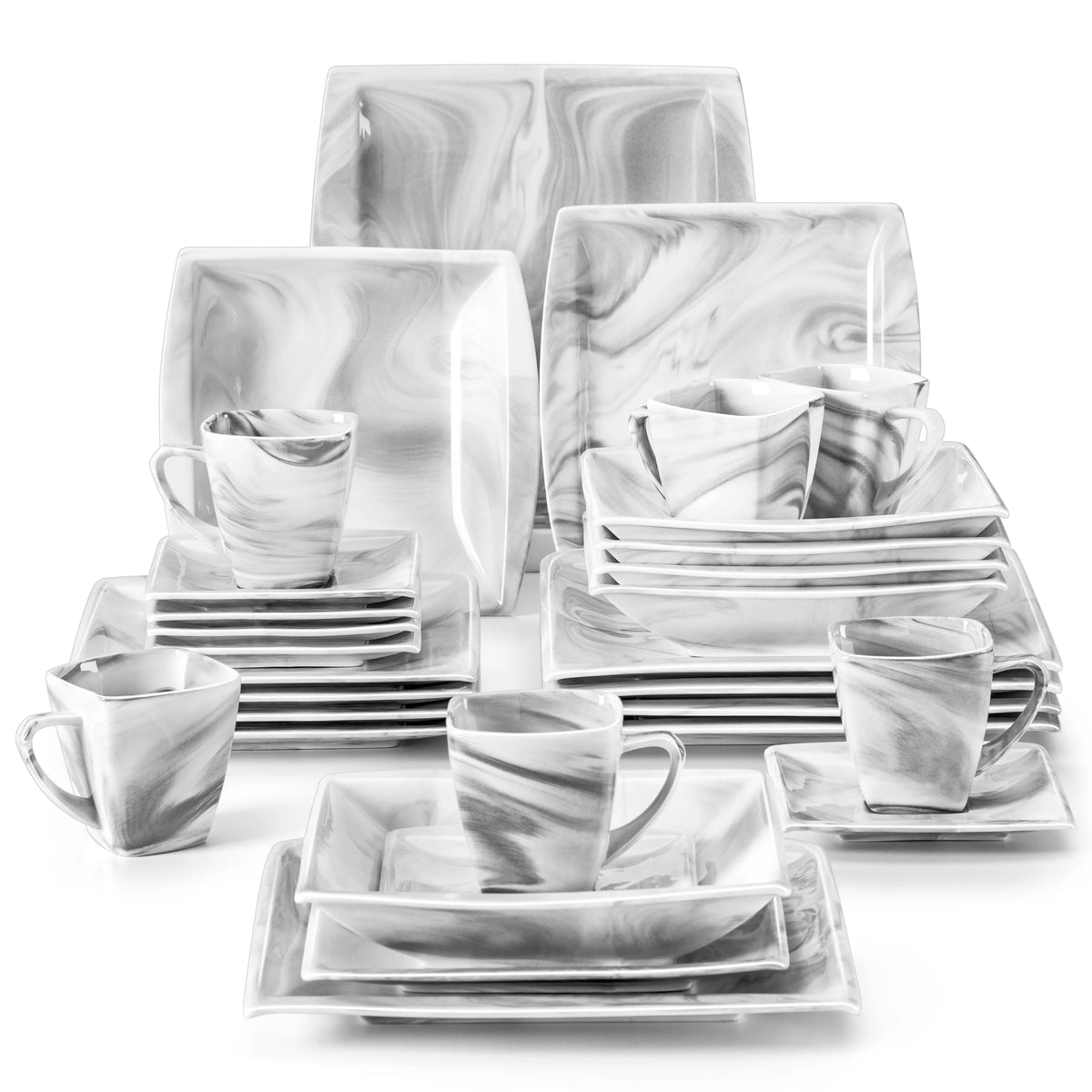 MALACASA Marble Grey Porcelain Dinnerware Set Service For 12