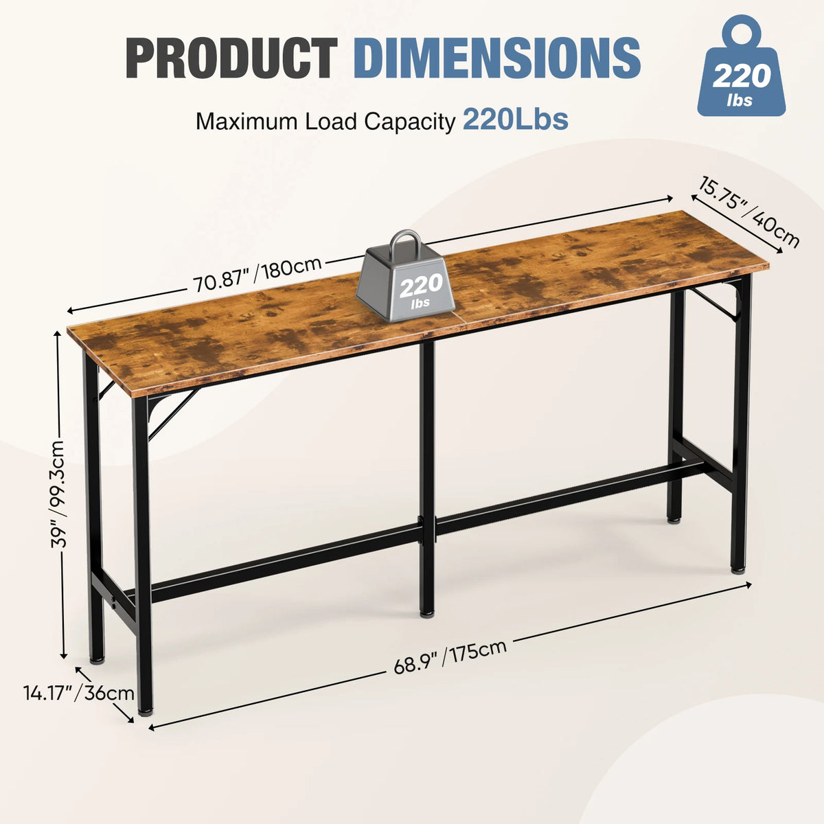 JHK Rectangular Counter Height Bar Table