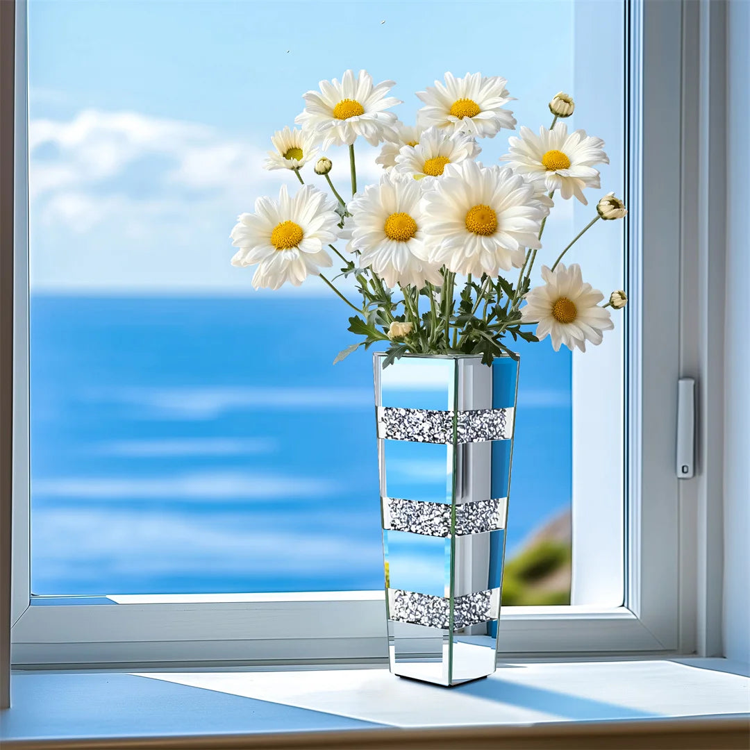 Modern Mirrored Crystal Floor Flower Vase
