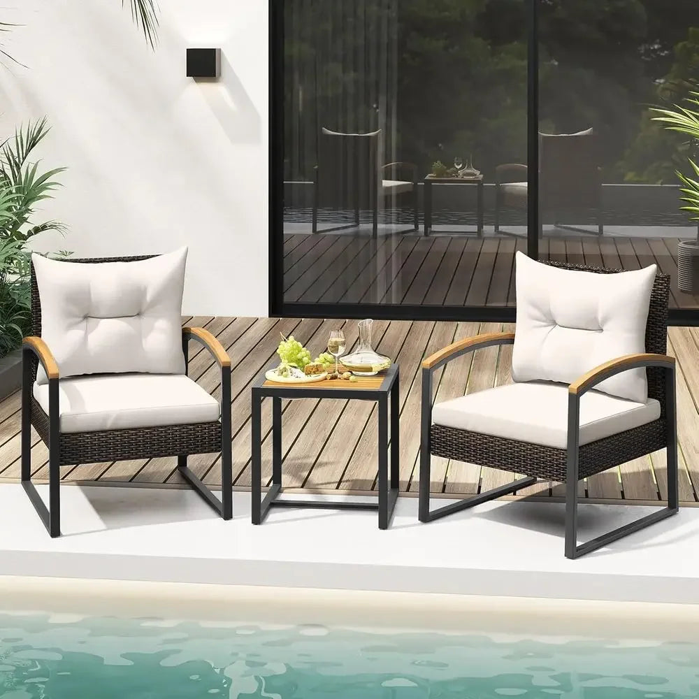 Outdoor 3 Piece Wicker Furniture Set With Coffee Table