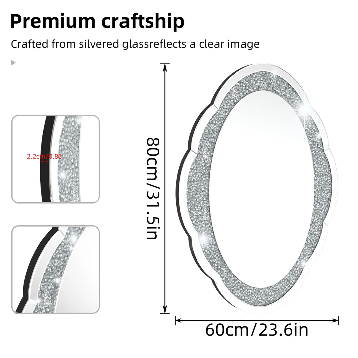 BORWART Crystal Arch Wall Mirror for Modern Decor
