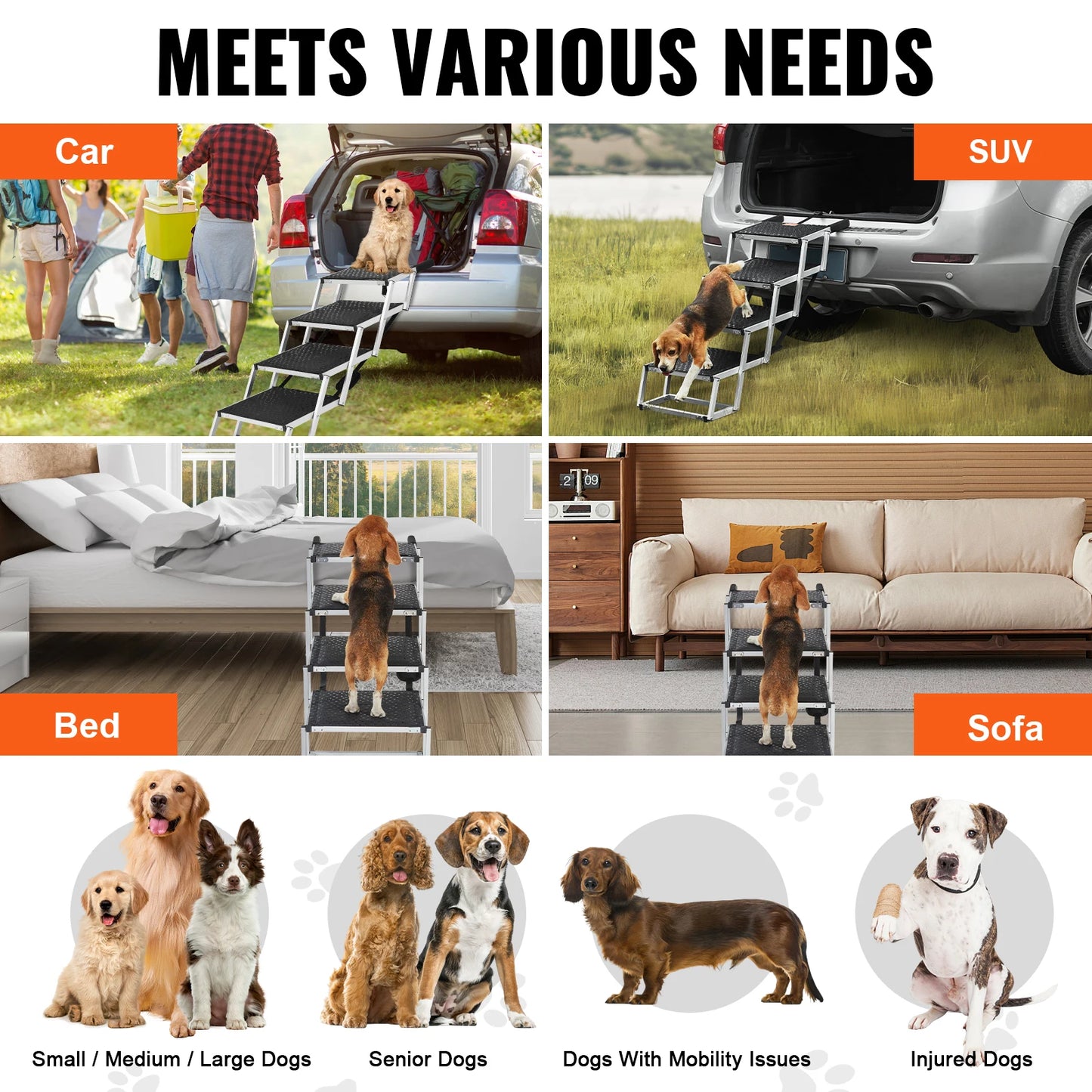 SucceBuy Folding Aluminum Dog Car Steps
