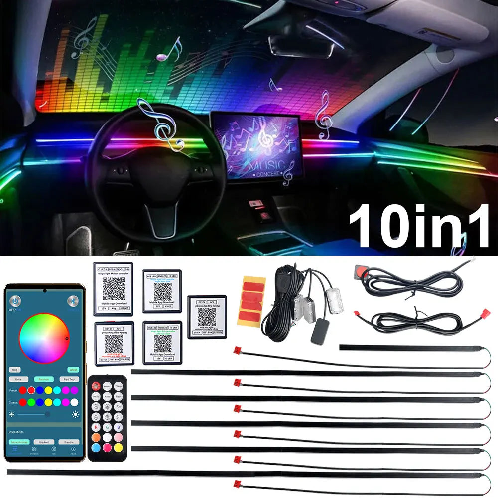 Interior Car LED Strip Lights With App Control RGB Kit