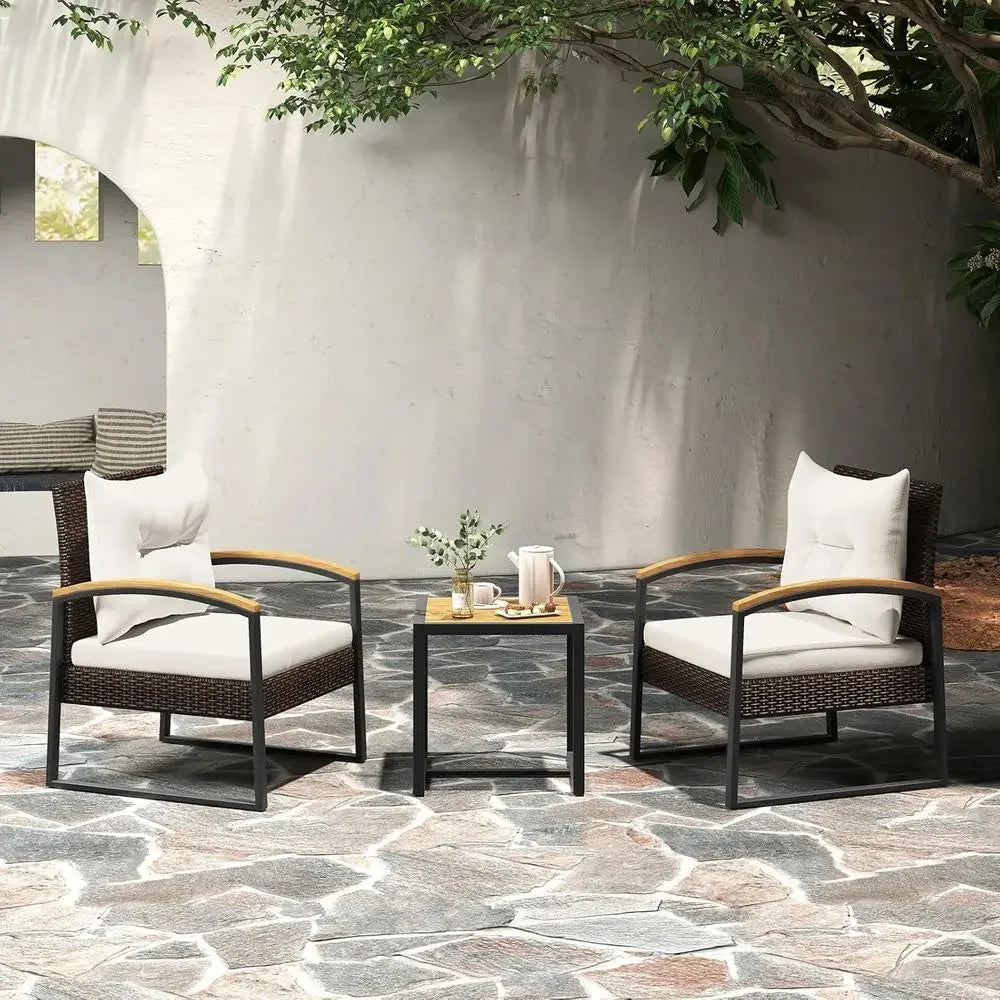 Outdoor 3 Piece Wicker Furniture Set With Coffee Table
