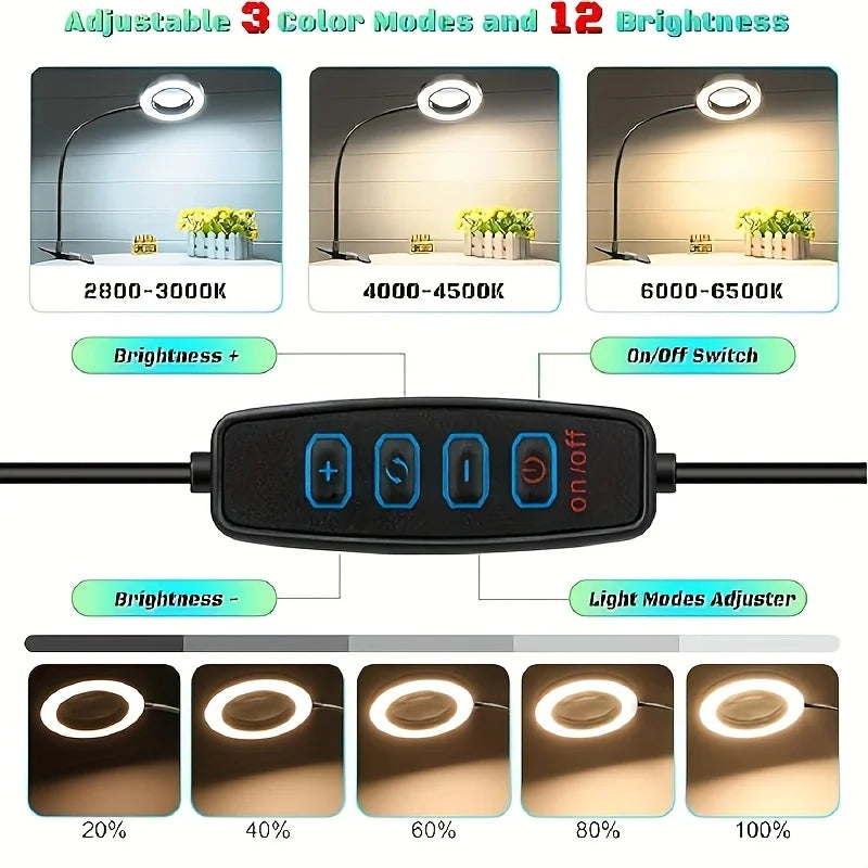 Dumiloo 5X LED Clip On Magnifying Desk Lamp