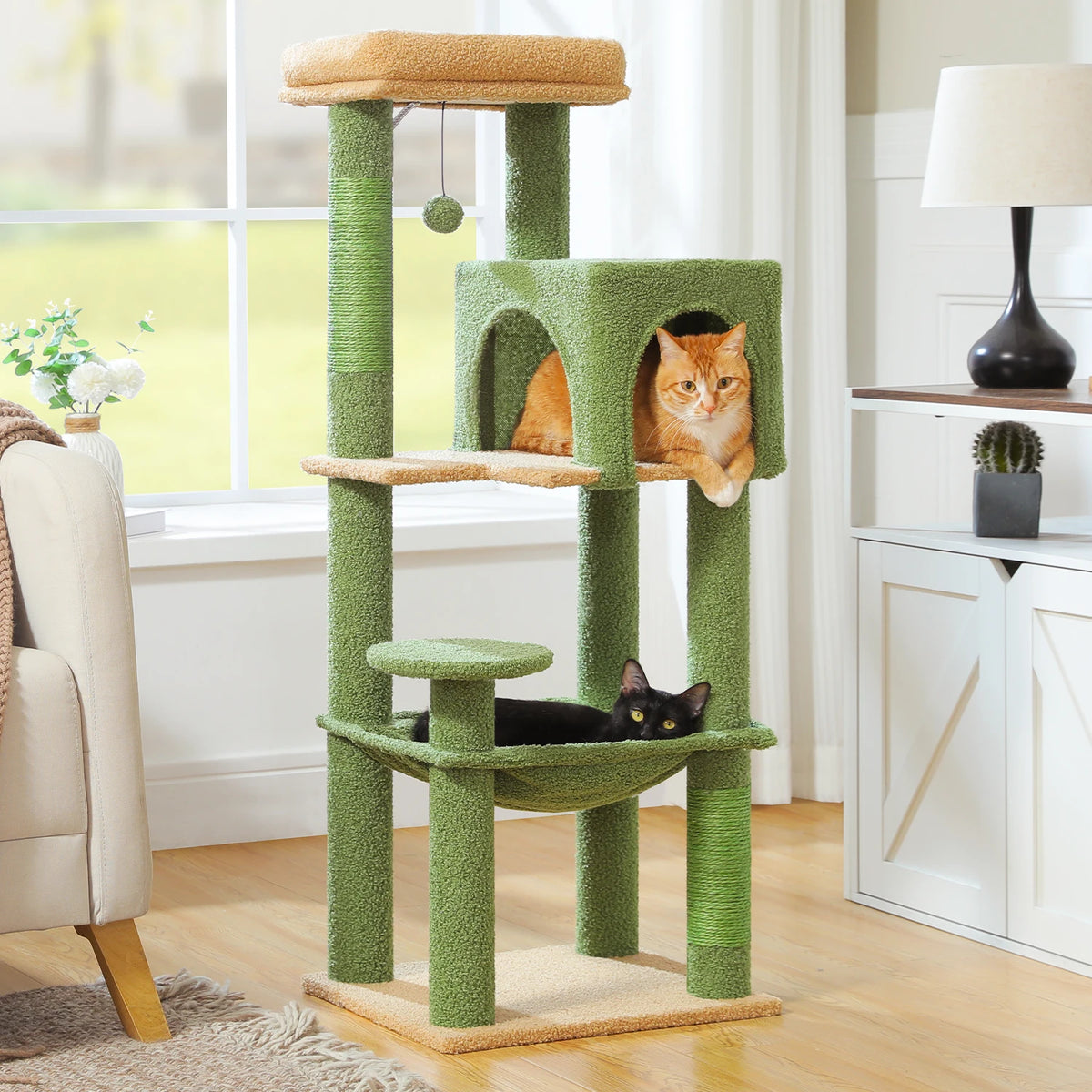 PEQULTI Five Tier Cat Tree With Hammock And Sisal Post