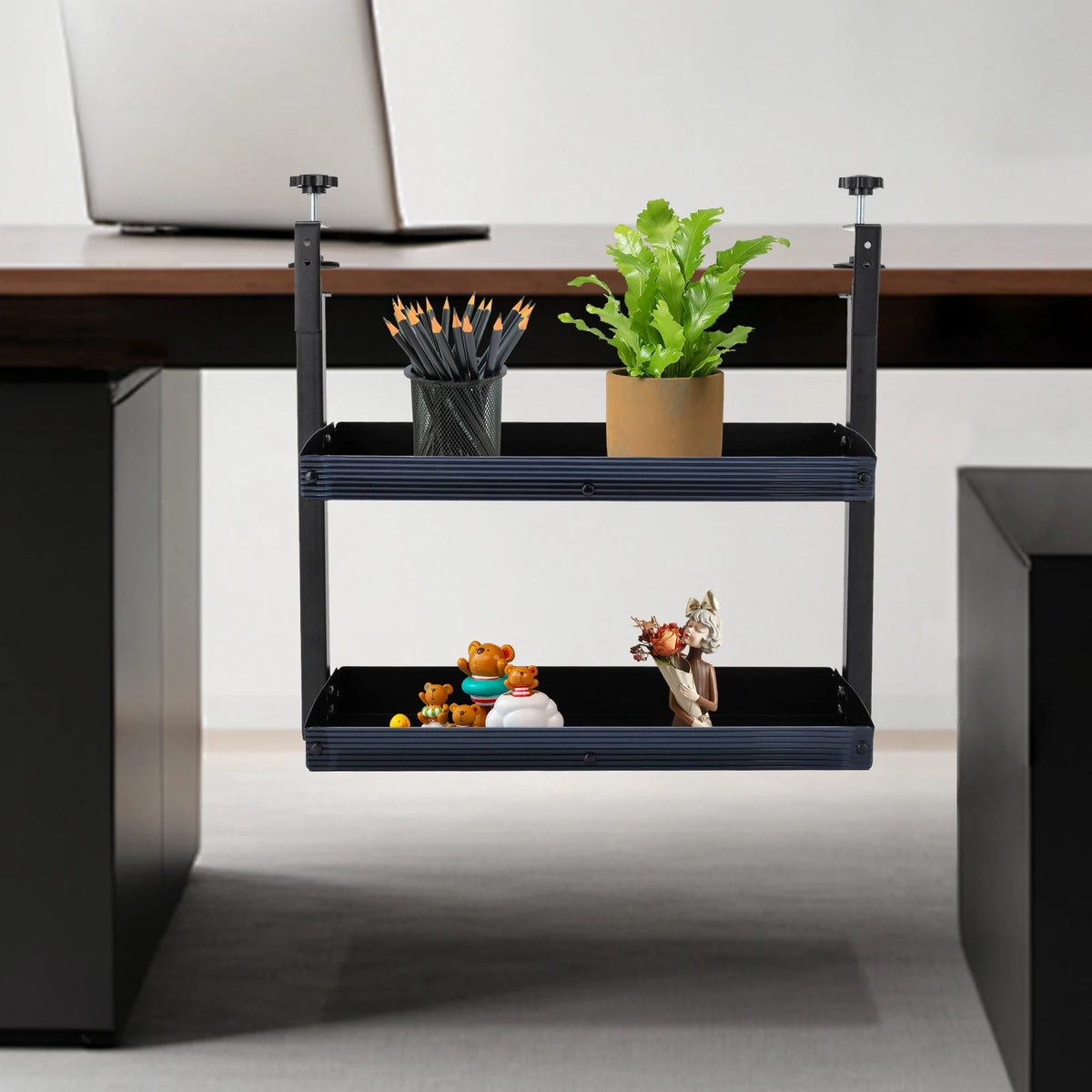 Clamp On Two Tier Desk Corner Shelf Organizer