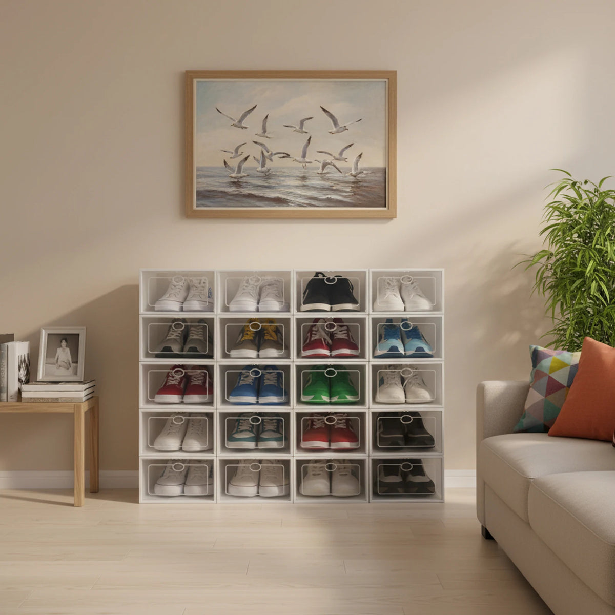 Stackable Foldable Shoe Storage Boxes With Clear Doors