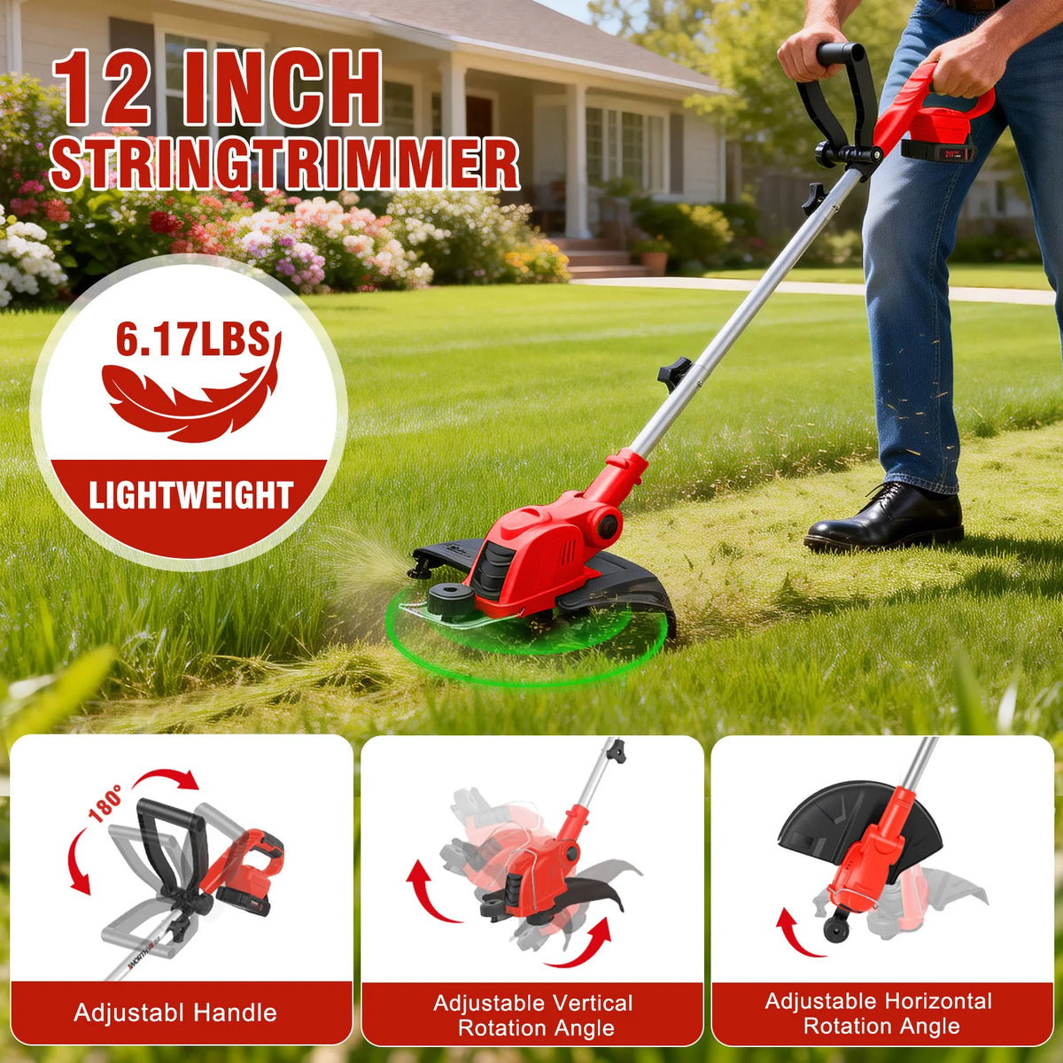 Cordless String Trimmer With Rotating Head