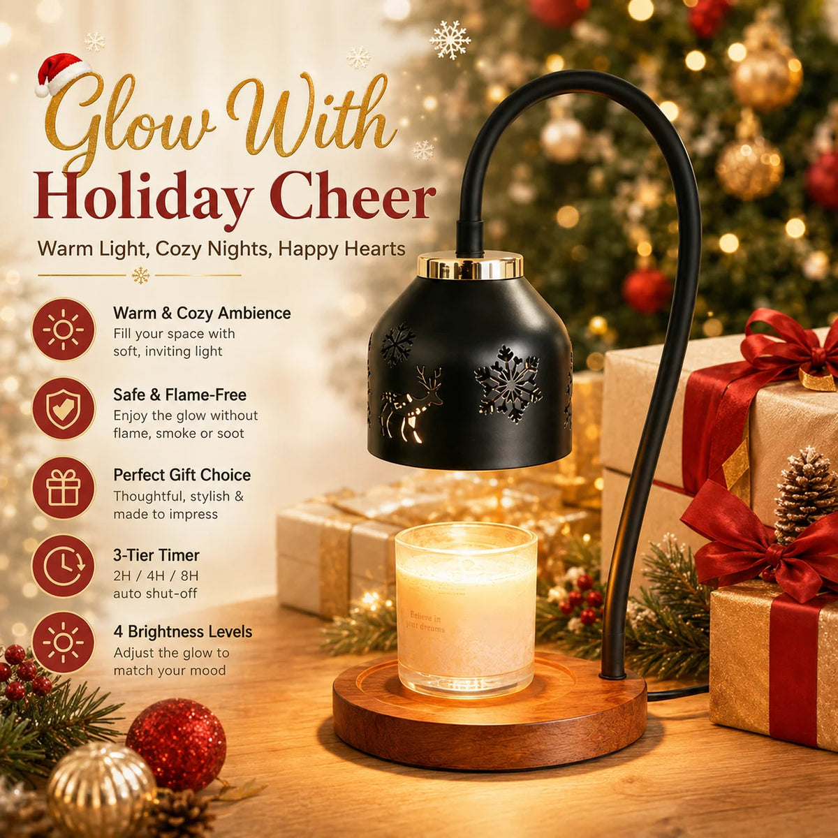 Christmas Snowflake Deer Candle Warmer Lamp