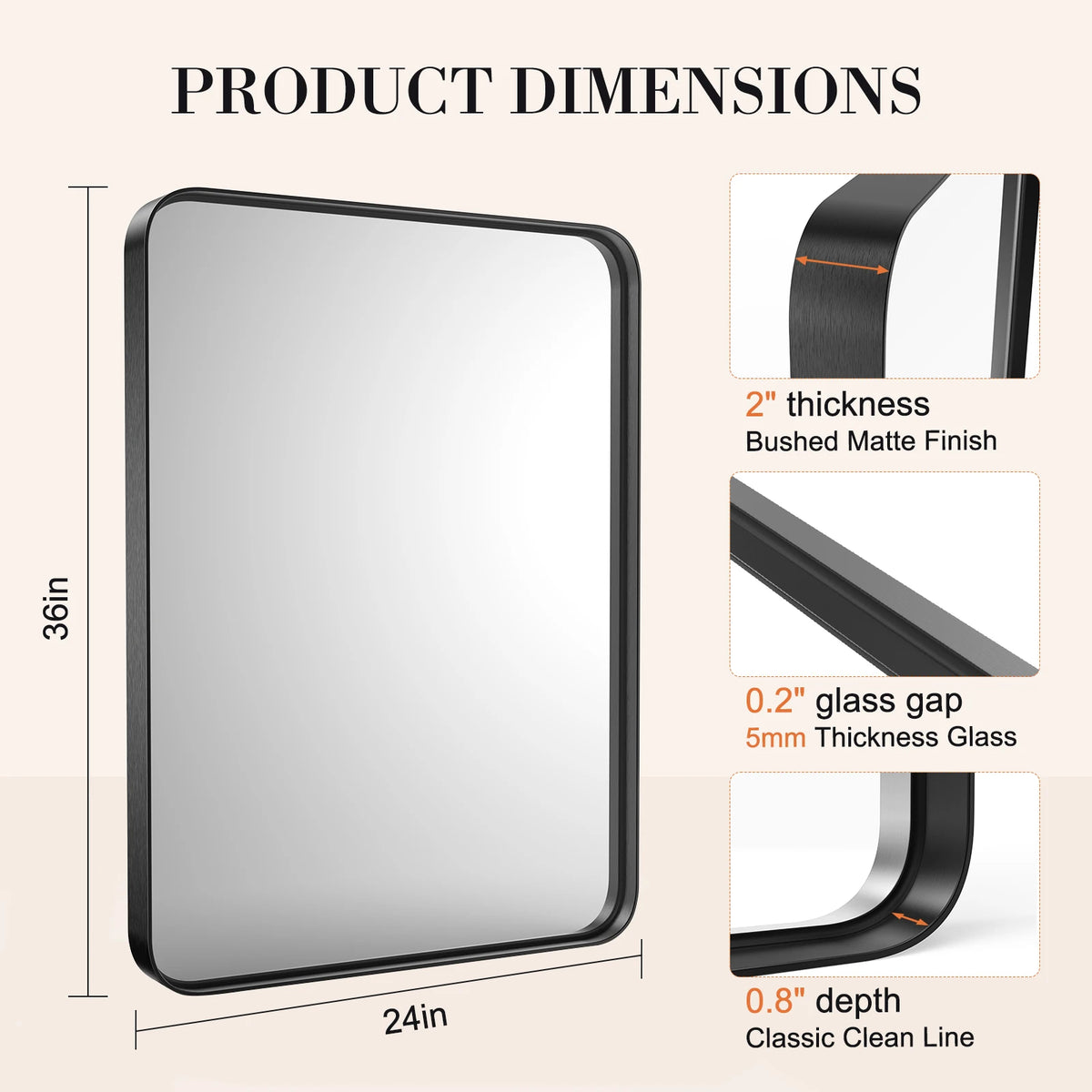 JHK Rectangular Vanity Mirror Wall Mounted Metal Frame