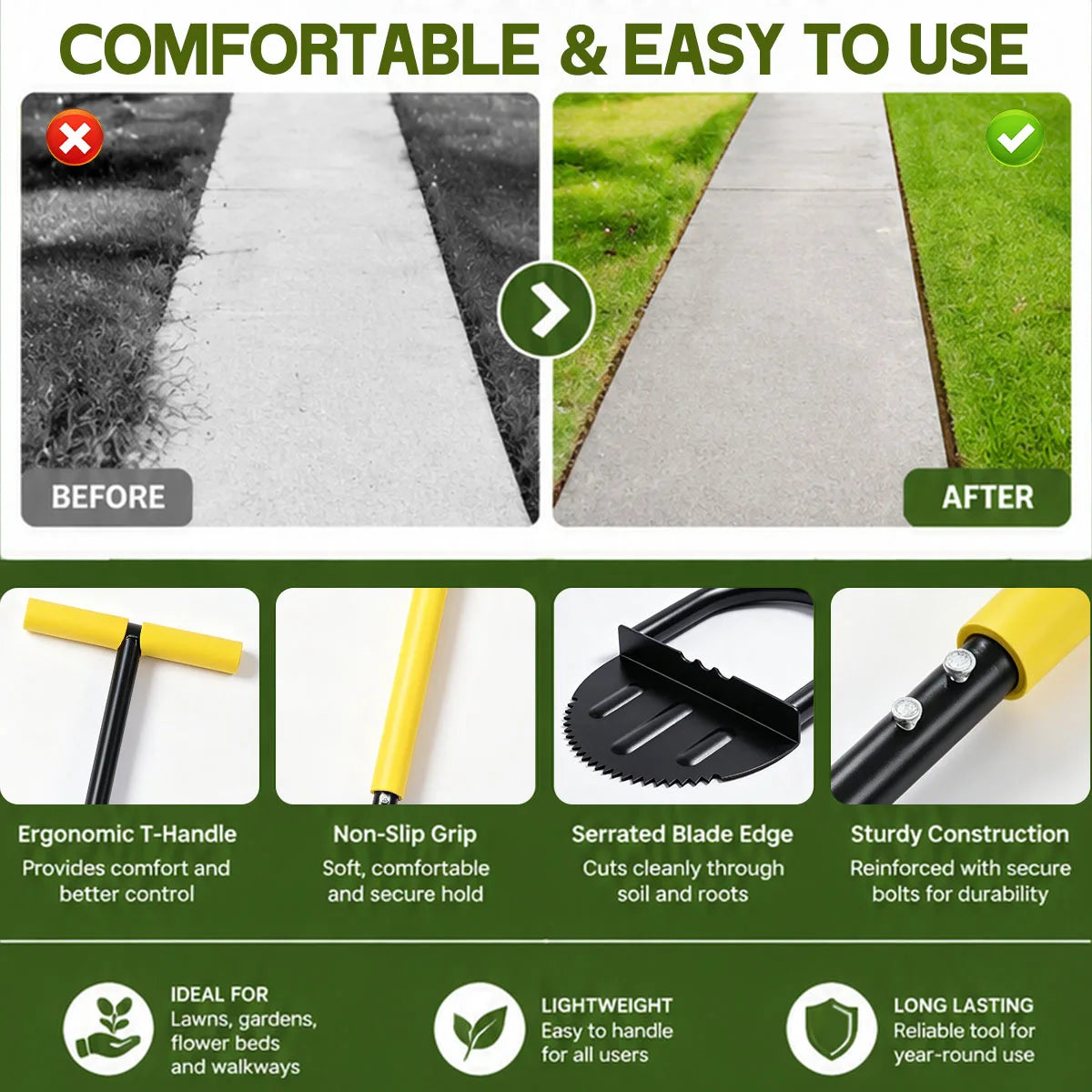 Serrated Half Moon Lawn Edger With Ergonomic Handle
