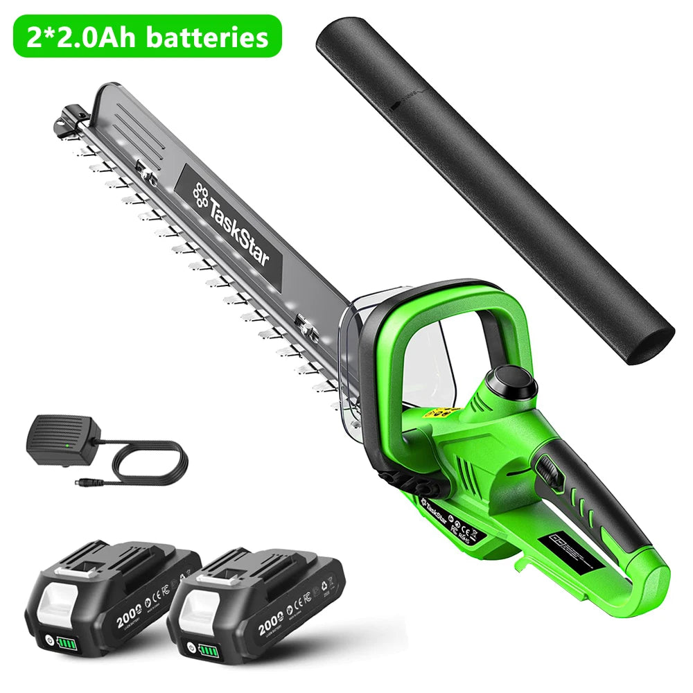 TaskStar 22" Electric Hedge Trimmer with 180° Rotatable Handle & Debris Remover & 550mm SK5 Dual Edge Blade 20V Cordless Hedge Clippers for Shrub Trimming with 2 4.0Ah Batteries