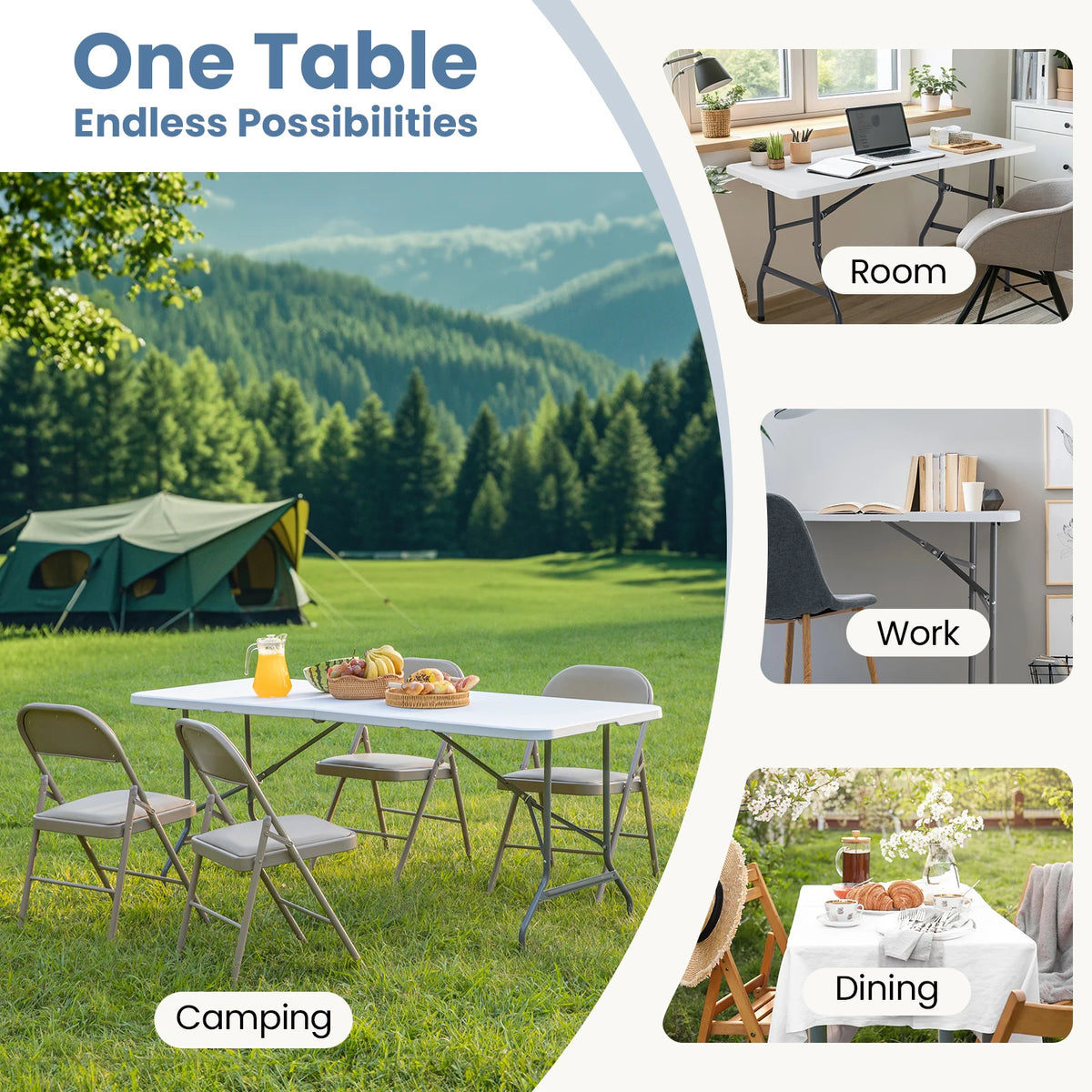JHK Portable Folding Indoor Outdoor Utility Table