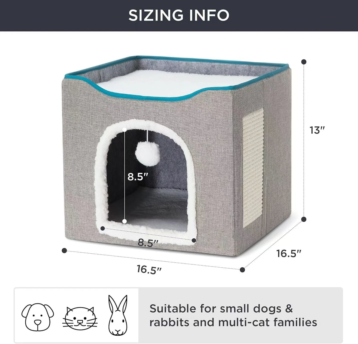 Foldable Cat Cave Bed With Scratching Pad And Fluffy Ball
