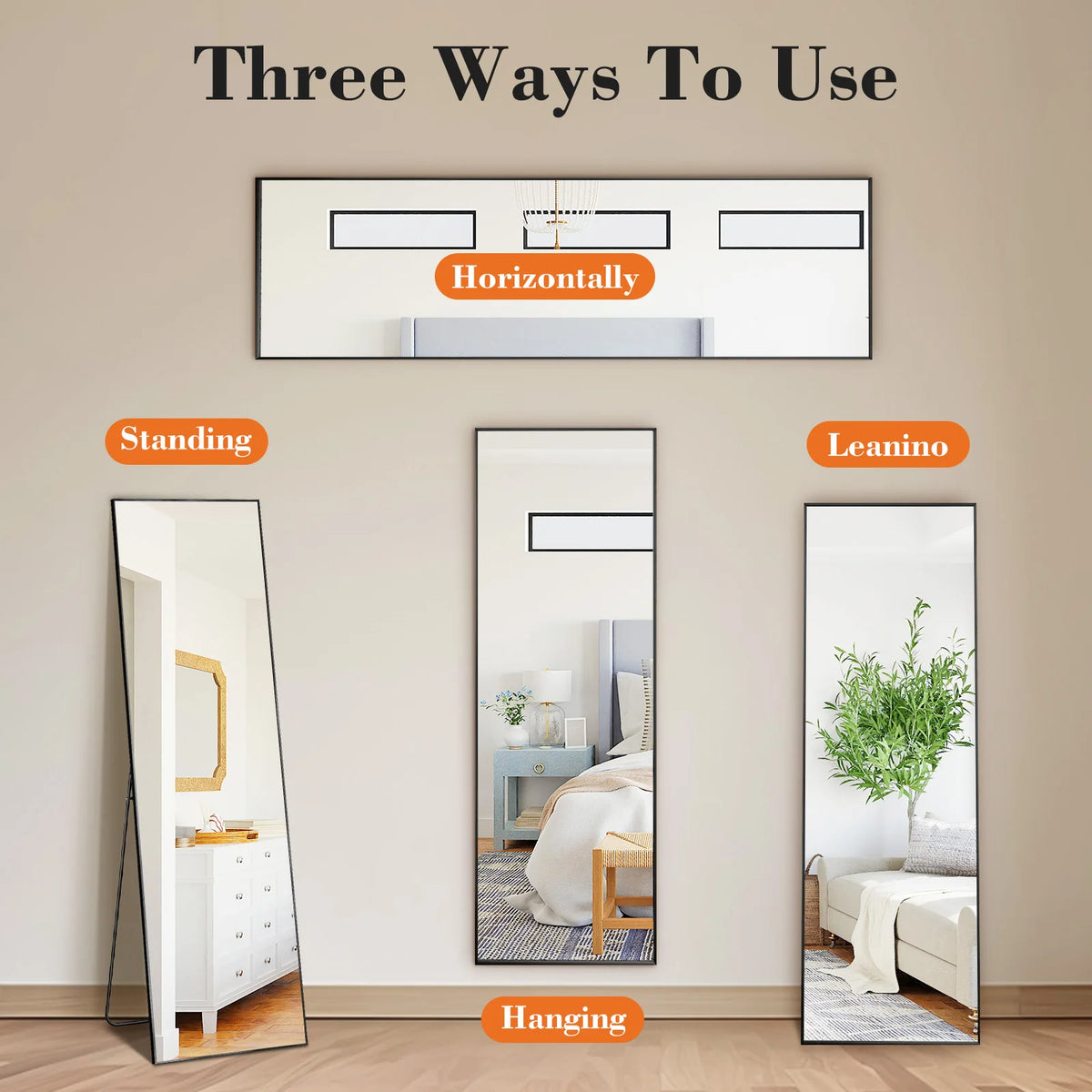 JHK Full Body Wall Mirror With Aluminum Frame