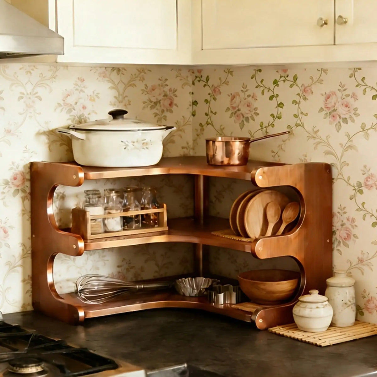 Freestanding Wood Corner Storage Rack