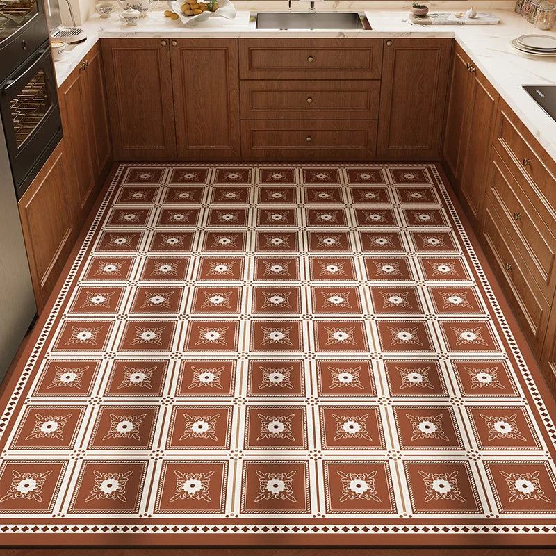 Rug for Kitchen Waterproof Anti-slip Carpet Large-size PVC Leather Oil-proof Stain-resistant Foot Mat American Retro Floor Mats