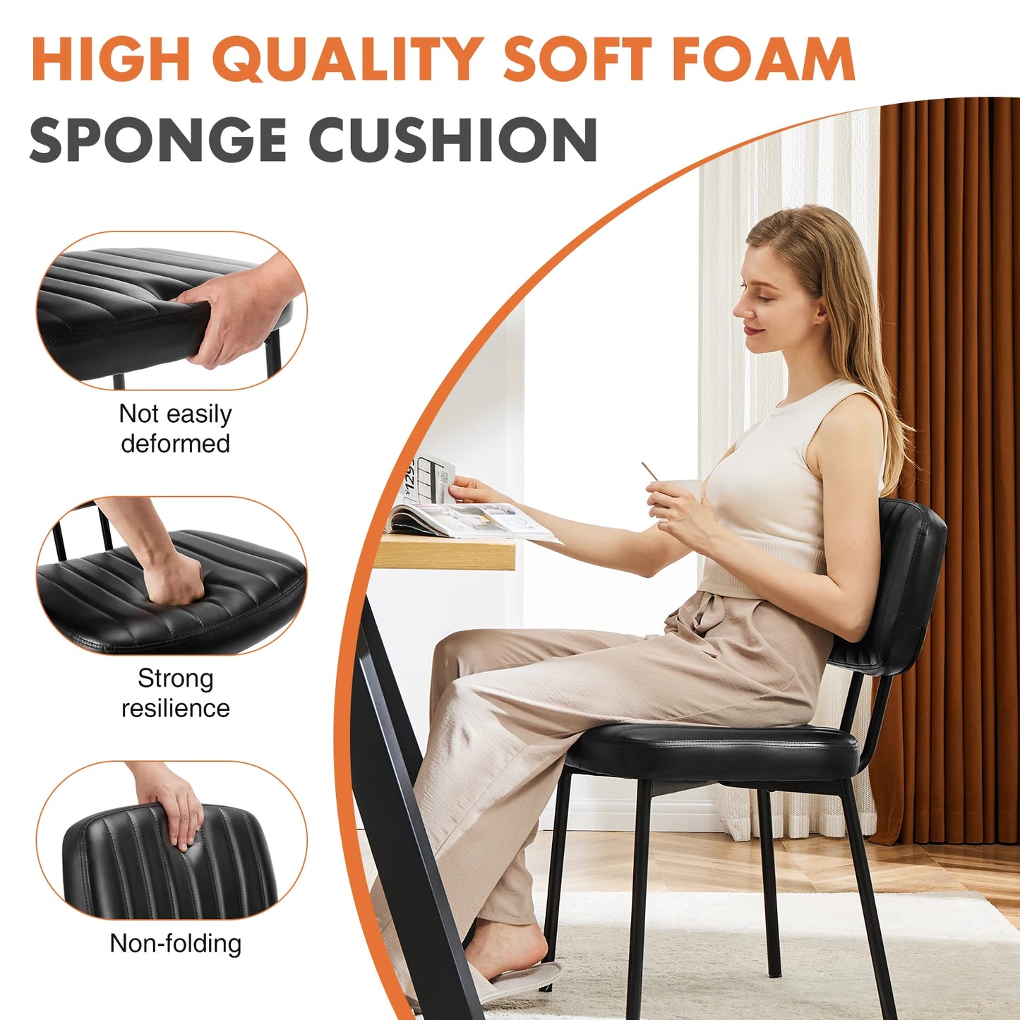 JHK Faux Leather Dining Chairs Set of 2 Lumbar Support