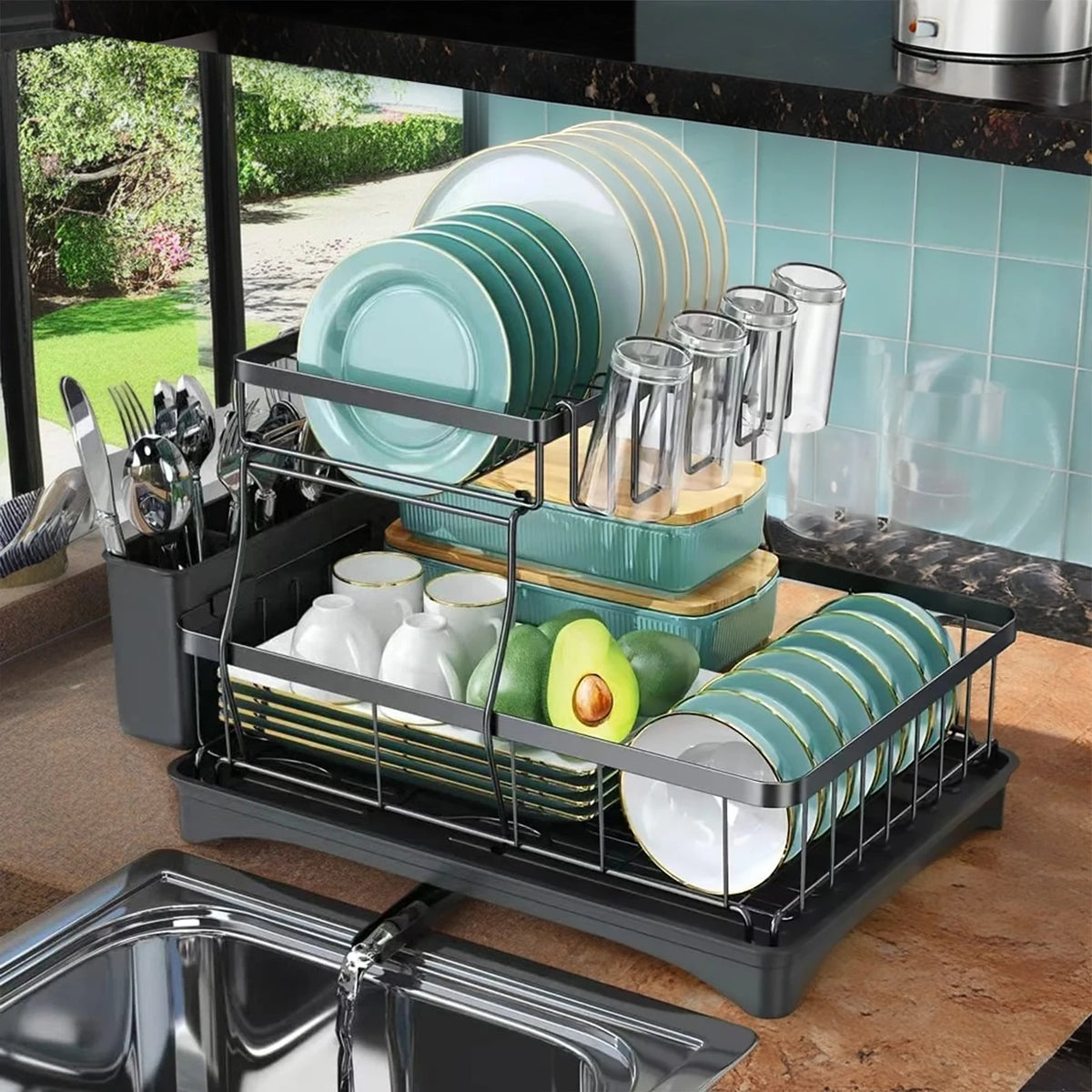 Two Tier Kitchen Dish Drying Rack