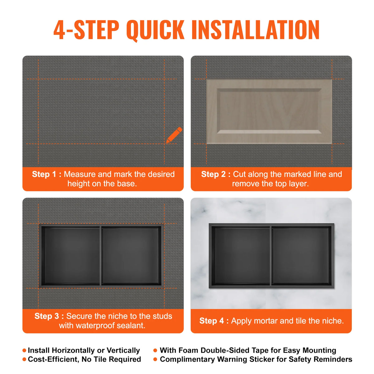 SucceBuy Stainless Steel Recessed Shower Niche Double Shelf