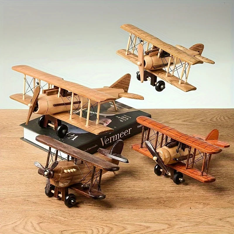 Retro wooden airplane model-creative home desktop decoration ornaments, creative crafts, home desktop decoration artworks.